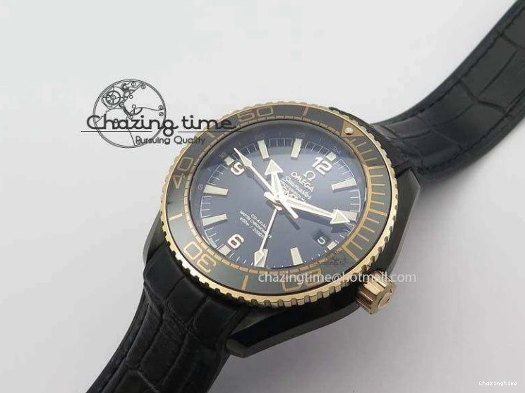 0427 Planet Ocean 45mm GMT DLC RG JHF Best Edition Black Dial On Leather Strap A Soft 8193